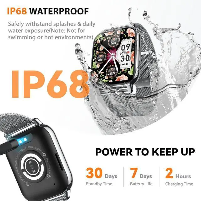 Alt view image 7 of 7 - Smart Watch for Women(3 Bands), Fitness Tracker with Bluetooth Calls & AI Voice Control, 1.85 HD Screen, Heart Rate/SpO2 Monitor, Sleep Tracker, Compatible with Android iOS (Silver)