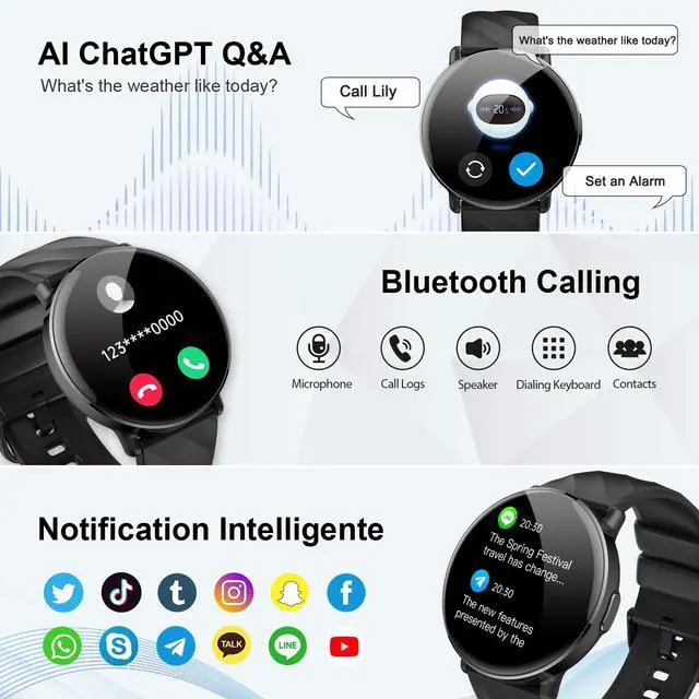 Alt view image 2 of 7 - Smartwatch for Men Women with ChatGPT AI Assistant, 1.39" HD Touch Screen Fitness Watch with Bluetooth Call, 112+ Sport Modes Activity Tracker USB-C Fast Charging, IP68 Waterproof for Android iOS