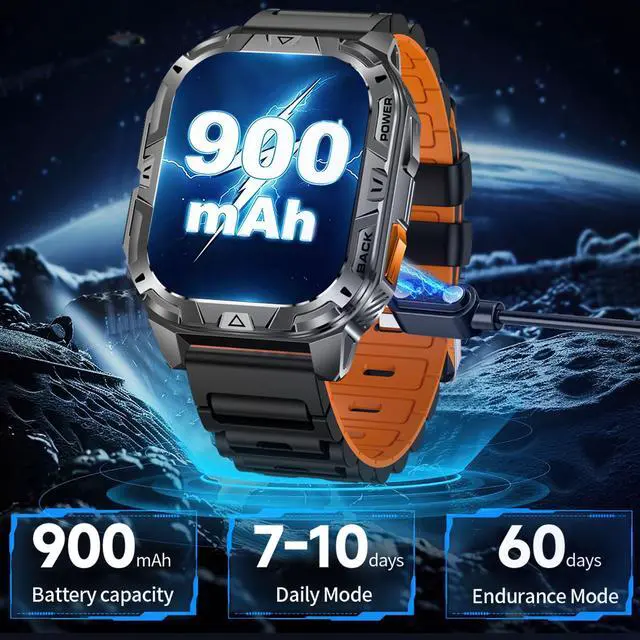 Alt view image 4 of 6 - Military Smart Watch for Men with Flashlight (Answer/Make Calls) | 60 Days Battery/Heart Rate/Sleep Monitor/2.01" HD/IP68 Waterproof/100+ Sports Modes for Android iOS (2 Bands)