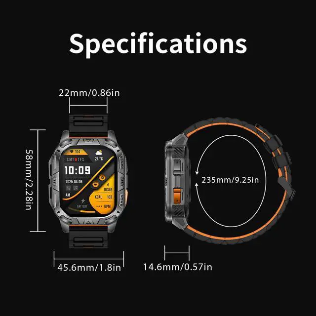 Alt view image 6 of 6 - Military Smart Watch for Men with Flashlight (Answer/Make Calls) | 60 Days Battery/Heart Rate/Sleep Monitor/2.01" HD/IP68 Waterproof/100+ Sports Modes for Android iOS (2 Bands)