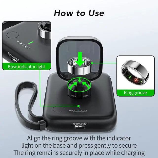 Alt view image 2 of 7 - Portable Charging Case for Oura Ring Gen 4, Smaller 5000mAh Fast Charging Power Bank with USB-C Cable,Travel Keychain Battery Pack for iPhone Air/17/16/15/ Galaxy