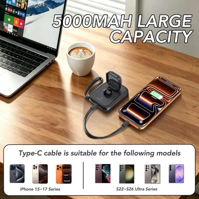 Alt view image 3 of 7 - Portable Charging Case for Oura Ring Gen 4, Smaller 5000mAh Fast Charging Power Bank with USB-C Cable,Travel Keychain Battery Pack for iPhone Air/17/16/15/ Galaxy