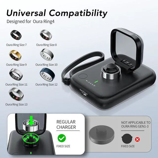 Alt view image 5 of 7 - Portable Charging Case for Oura Ring Gen 4, Smaller 5000mAh Fast Charging Power Bank with USB-C Cable,Travel Keychain Battery Pack for iPhone Air/17/16/15/ Galaxy