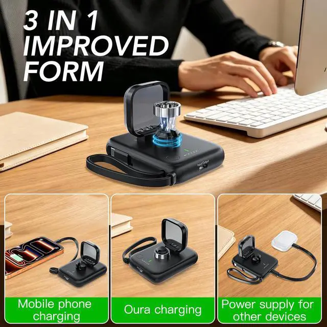 Alt view image 4 of 7 - Portable Charging Case for Oura Ring Gen 4, Smaller 5000mAh Fast Charging Power Bank with USB-C Cable,Travel Keychain Battery Pack for iPhone Air/17/16/15/ Galaxy