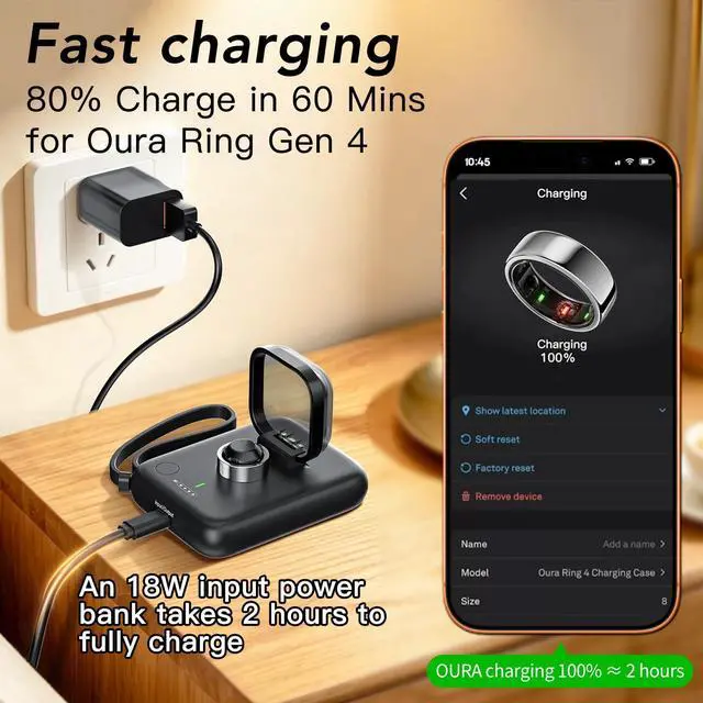 Alt view image 6 of 7 - Portable Charging Case for Oura Ring Gen 4, Smaller 5000mAh Fast Charging Power Bank with USB-C Cable,Travel Keychain Battery Pack for iPhone Air/17/16/15/ Galaxy