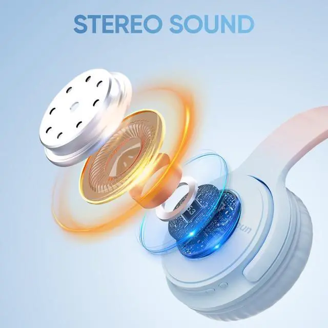 Alt view image 3 of 6 - Wireless Headphones, Bluetooth Over Ear Headsets with Microphone, Hi-Fi Audio, 60H Playtime, Touch Control, Foldable Lightweight, On-Ear Headphones for Girls Women, Travel, Work