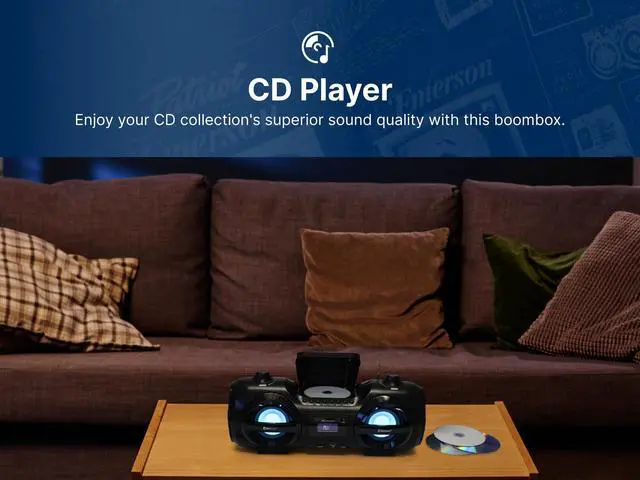 Alt view image 4 of 7 - EPB-3005 Retro Portable Boombox CD Player, AM/FM Radio, Bluetooth, USB, LED Display, Aux-in, Headphone Jack, Battery or AC Powered, Classic Entertainment for Home & Outdoors