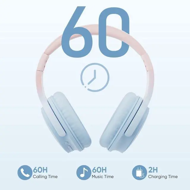 Alt view image 5 of 6 - Wireless Headphones, Bluetooth Over Ear Headsets with Microphone, Hi-Fi Audio, 60H Playtime, Touch Control, Foldable Lightweight, On-Ear Headphones for Girls Women, Travel, Work