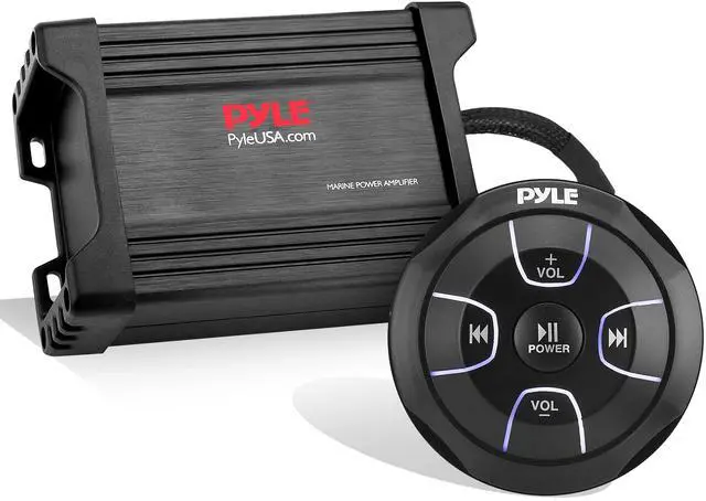 Main image of Waterproof Bluetooth Marine Amplifier Receiver - Weatherproof 2 Channel Wireless Amp for Stereo Speaker with 600 Watt Power, Wired RCA, AUX and MP3 Audio Input Cable - (Black)