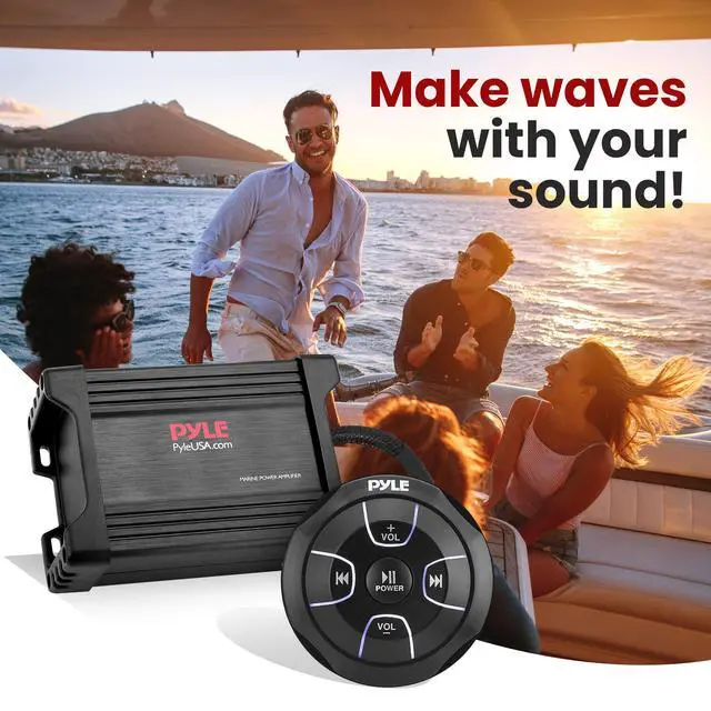 Alt view image 7 of 7 - Waterproof Bluetooth Marine Amplifier Receiver - Weatherproof 2 Channel Wireless Amp for Stereo Speaker with 600 Watt Power, Wired RCA, AUX and MP3 Audio Input Cable - (Black)
