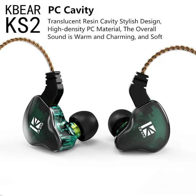 Alt view image 3 of 7 - KBEAR KS2 iem, in Ear Monitor Headphones Hybrid 1BA 1DD Wired Earbuds Stereo Bass HiFi IEM Earphone Noise Cancelling High Resolution with Detachable Cable for Running Gaming Sport(Without Mic, Green)
