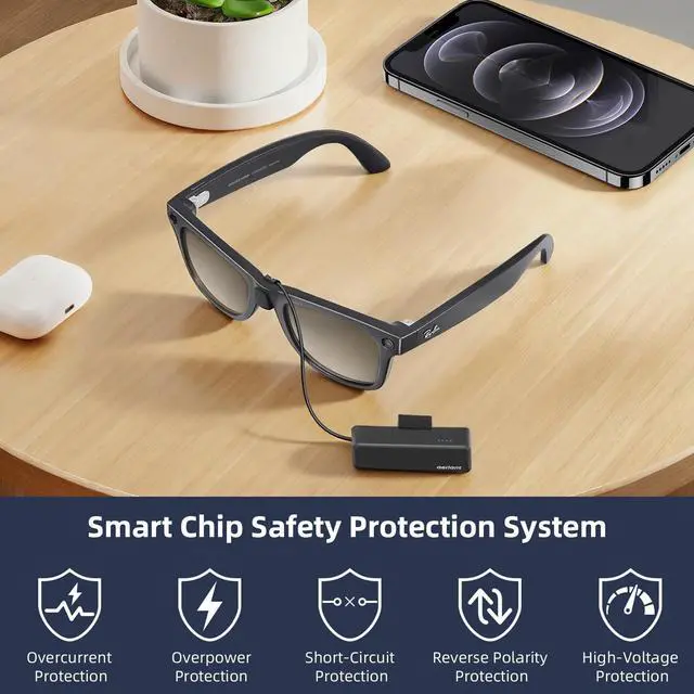 Alt view image 5 of 6 - On-the-Go Battery Pack for Ray Ban Meta Glasses, Portable Charger | Fast Charging, Indicator Button, Ultra-Light Wearable Power Bank for RayBan Meta Gen 2, RayBan Meta Gen 1, Wayfarer, Skyler