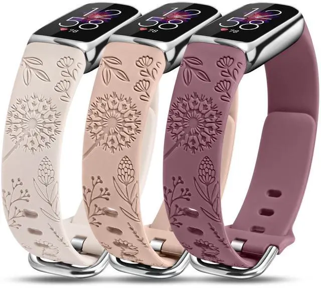 Main image of 3 Packs Compatible with Fitbit Luxe Bands for Women Soft Silicone Floral Engraved Sport Strap Dandelion Wristband Replacement for Fitbit Luxe Watch Bands/Luxe Special Edition Fitness Tracker