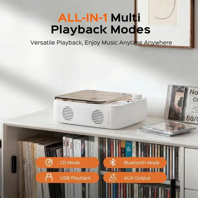 Alt view image 2 of 7 - Portable CD Player with Bluetooth, 2000mAh Small CD Player for Home | Desktop CD Player with Speaker Supports CD/USB/Bluetooth/AUX-Output, Remote Control, Gift for Family/Friends