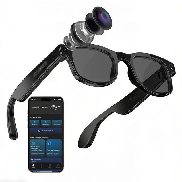 Main image of Smart Glasses with Camera, AI Camera Glasses, Video Recording, Voice Assistant Control Bluetooth Music for Men Women Teenager