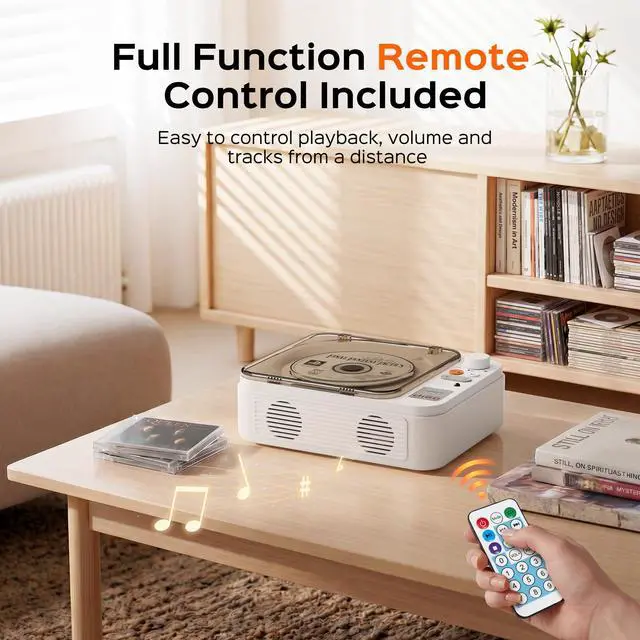 Alt view image 5 of 7 - Portable CD Player with Bluetooth, 2000mAh Small CD Player for Home | Desktop CD Player with Speaker Supports CD/USB/Bluetooth/AUX-Output, Remote Control, Gift for Family/Friends