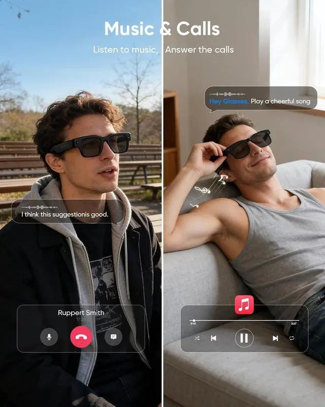 Alt view image 4 of 7 - Smart Glasses with Camera, AI Camera Glasses, Video Recording, Voice Assistant Control Bluetooth Music for Men Women Teenager