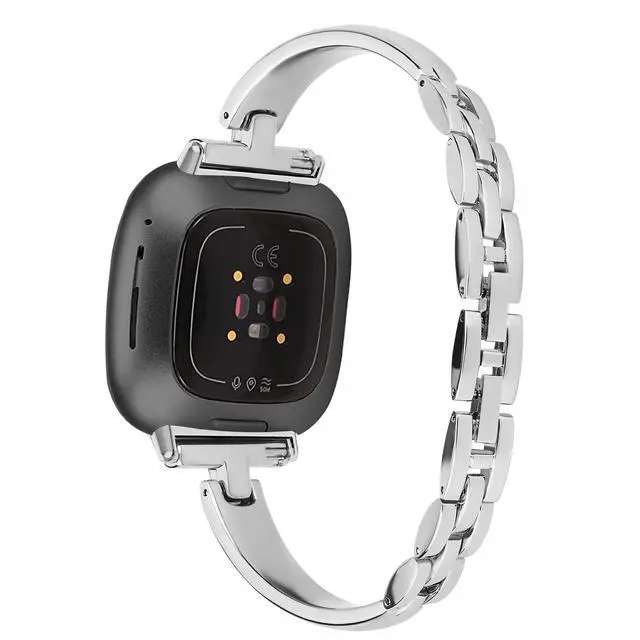 Alt view image 2 of 6 - Silm Metal Band Compatible with Fitbit Versa 4/Fitbit Sense 2,Silver | Band Cute Women, Bling Jewelry Strap Replacement Compatible for Fitbit Sense/Versa 3 Women