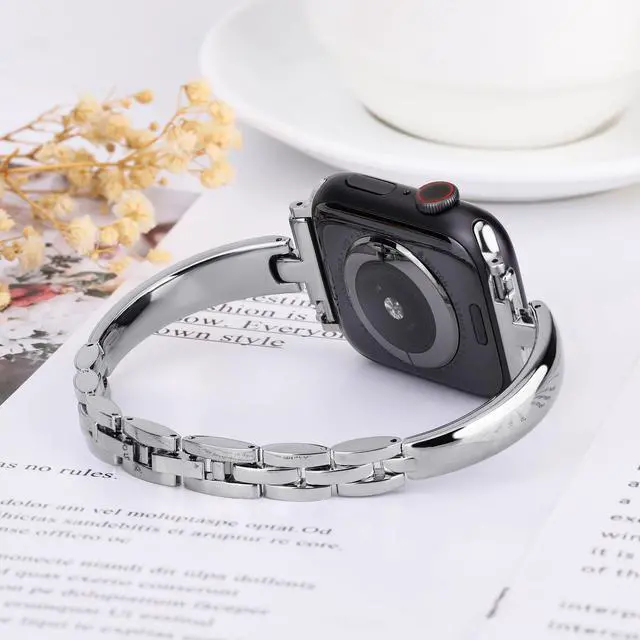 Alt view image 4 of 6 - Silm Metal Band Compatible with Fitbit Versa 4/Fitbit Sense 2,Silver | Band Cute Women, Bling Jewelry Strap Replacement Compatible for Fitbit Sense/Versa 3 Women
