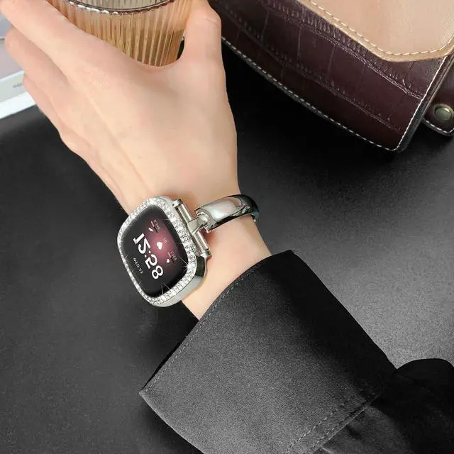 Alt view image 5 of 6 - Silm Metal Band Compatible with Fitbit Versa 4/Fitbit Sense 2,Silver | Band Cute Women, Bling Jewelry Strap Replacement Compatible for Fitbit Sense/Versa 3 Women