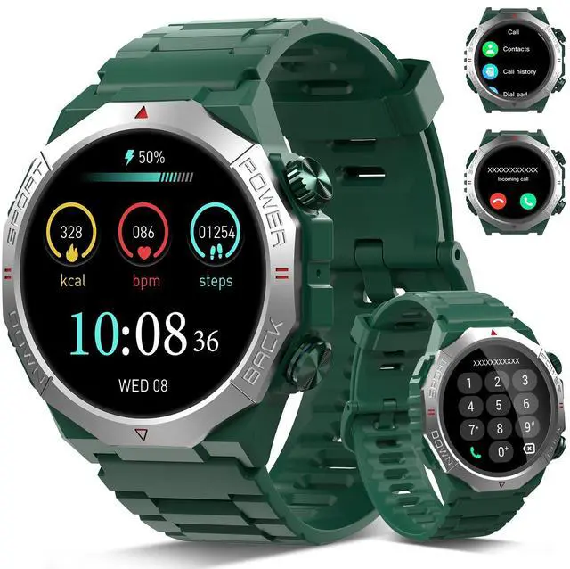 Main image of Military Smart Watches for Men (Answer/Make Calls), 1.39" Watches, Heart Rate/Sleep Monitor, 110 Sports Modes Watch, Waterproof Watch, 30Day, Watches for Android/iPhone, Green