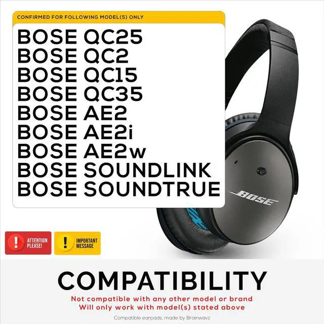 Alt view image 2 of 7 - Replacement Earpads for Bose QuietComfort QC 15 25 35 Premium Ear Pads QC15 QC25 QC35 AE2 & SoundLink, Memory Foam, Soft & Long Lasting by