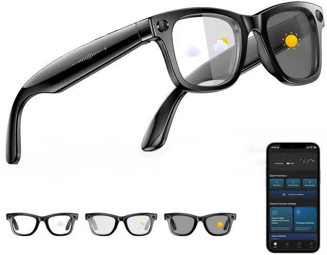 Main image of AI Smart Glasses with Camera, 8MP HD Camera Glasses for Men Women | 1080P Video Glasses, Real-Time Translation, Object Recognition, Photochromic Lenses, IP65 Waterproof, Travel, Work, Vlog