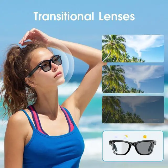 Alt view image 3 of 7 - AI Smart Glasses with Camera, 8MP HD Camera Glasses for Men Women | 1080P Video Glasses, Real-Time Translation, Object Recognition, Photochromic Lenses, IP65 Waterproof, Travel, Work, Vlog