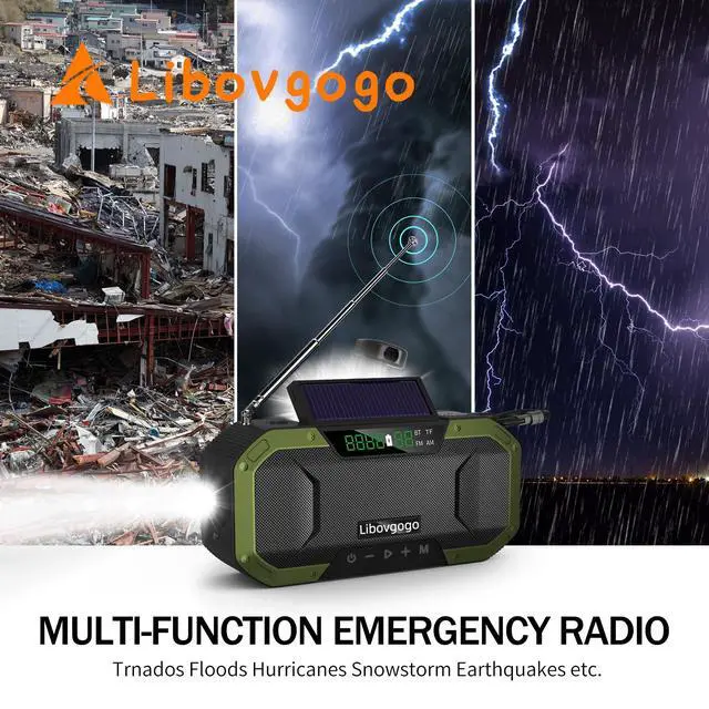 Alt view image 2 of 7 - Emergency Radio Waterproof Bluetooth Speaker,Portable AM FM Radio with Flashlight,Reading Lamp,Hand Crank NOAA Weather Radio with Solar Panel,5000mAh/18500mWh Cell Phone Charger,Emergency Survival Kit