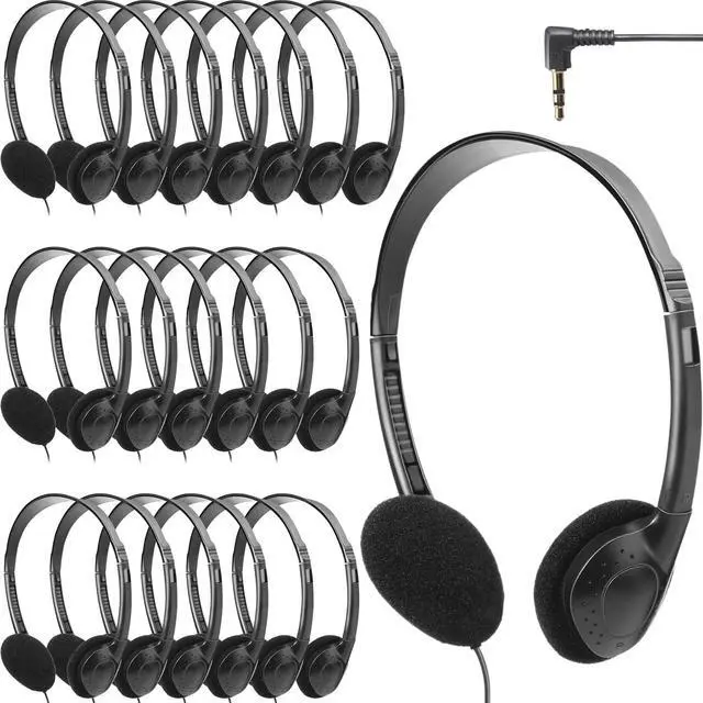 Main image of 20 Pack Headphones Bulk Libraries Wired on Ear Headphones Over The Head Earphones for Boys Girls Adults(Black)