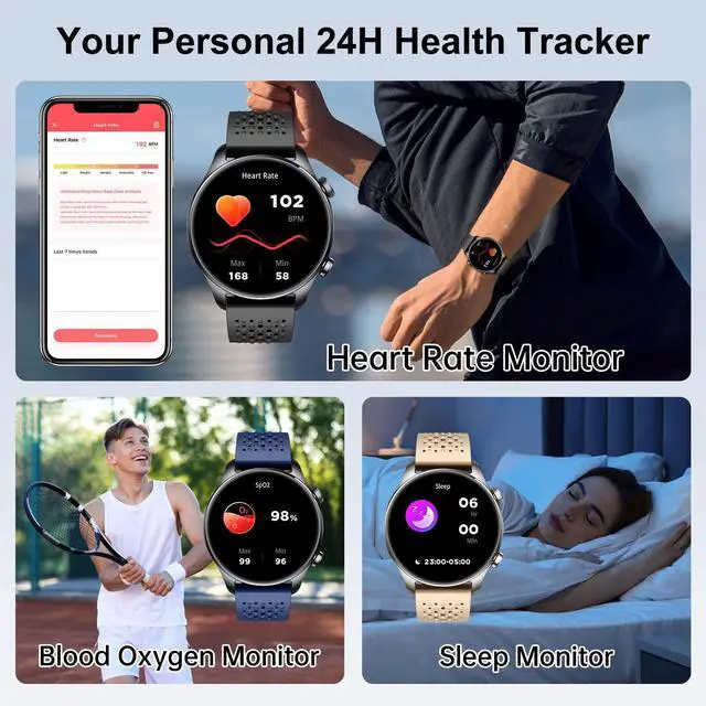 Alt view image 4 of 5 - GPS Smart Watch for Men Android iPhone, 30m Waterproof Outdoor Watch Blue | Men's Fitness Watch Bluetooth Call, 1.43" AMOLED Round Display, Heart Rate/Sleep/SpO2 Monitor, 100+ Sport Modes