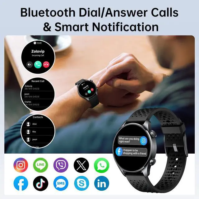 Alt view image 5 of 5 - GPS Smart Watch for Men Android iPhone, 30m Waterproof Outdoor Watch Blue | Men's Fitness Watch Bluetooth Call, 1.43" AMOLED Round Display, Heart Rate/Sleep/SpO2 Monitor, 100+ Sport Modes