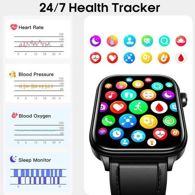 Alt view image 3 of 6 - Smart Watch for Men Women (Answer/Make Calls), 1.96" HD Screen Fitness Watch with Blood Pressure/Heart Rate/Sleep/Body Temperature/Stress Monitor, SOS Button, IP68 Waterproof (Pink)