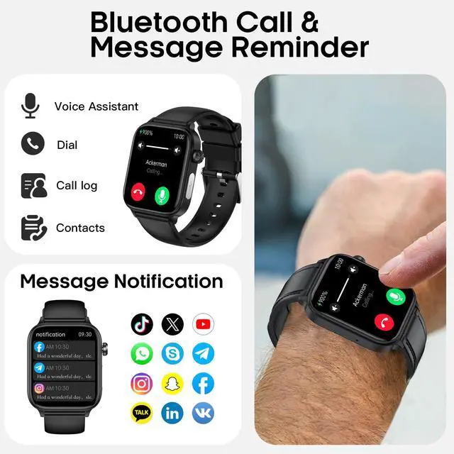 Alt view image 2 of 6 - Smart Watch for Men Women (Answer/Make Calls), 1.96" HD Screen Fitness Watch with Blood Pressure/Heart Rate/Sleep/Body Temperature/Stress Monitor, SOS Button, IP68 Waterproof (Pink)