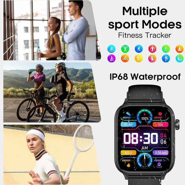 Alt view image 5 of 6 - Smart Watch for Men Women (Answer/Make Calls), 1.96" HD Screen Fitness Watch with Blood Pressure/Heart Rate/Sleep/Body Temperature/Stress Monitor, SOS Button, IP68 Waterproof (Pink)