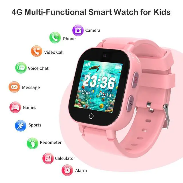 Alt view image 2 of 7 - 4G Kids Smart Watches Girls with GPS Tracker & Video Calling Texting, Kids Cell Phone Watch Age 4-12, Waterproof One-Key SOS Call Voice Chat Camera Alarm Pedometer GPS Tracker Watch
