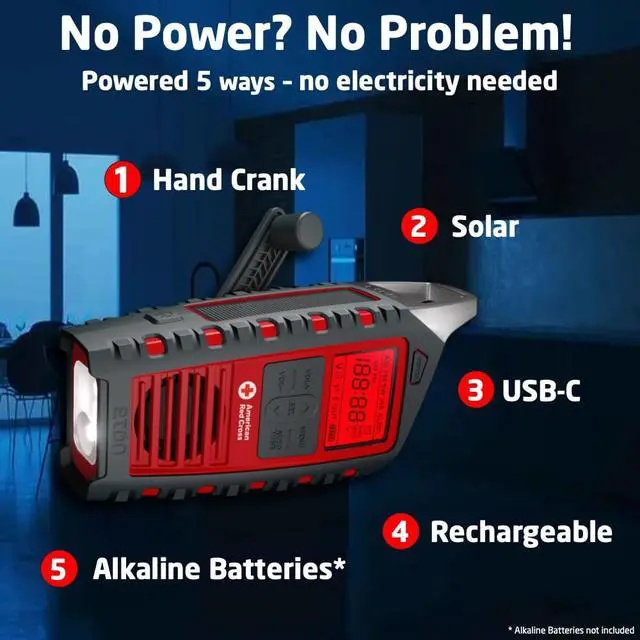Alt view image 4 of 7 - Odyssey Multi-Powered All-Band Bluetooth Emergency Radio with RDS, Red
