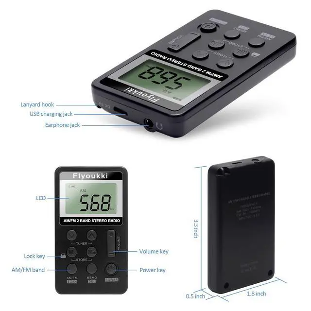 Alt view image 3 of 7 - Pocket RadioSmall Personal Mini AM FM Portable Radios with Best Reception | Digital Tuning Transistor RadiosEarphones, Lanyard and Rechargeable Battery for Walking Jogging Exercising (Black)