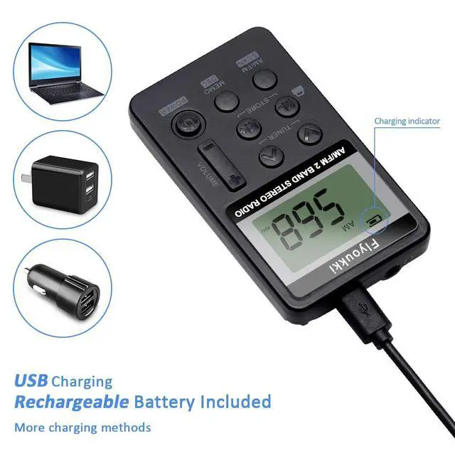 Alt view image 4 of 7 - Pocket RadioSmall Personal Mini AM FM Portable Radios with Best Reception | Digital Tuning Transistor RadiosEarphones, Lanyard and Rechargeable Battery for Walking Jogging Exercising (Black)