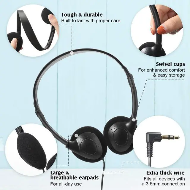 Alt view image 2 of 7 - 20 Pack Headphones Bulk Libraries Wired on Ear Headphones Over The Head Earphones for Boys Girls Adults(Black)