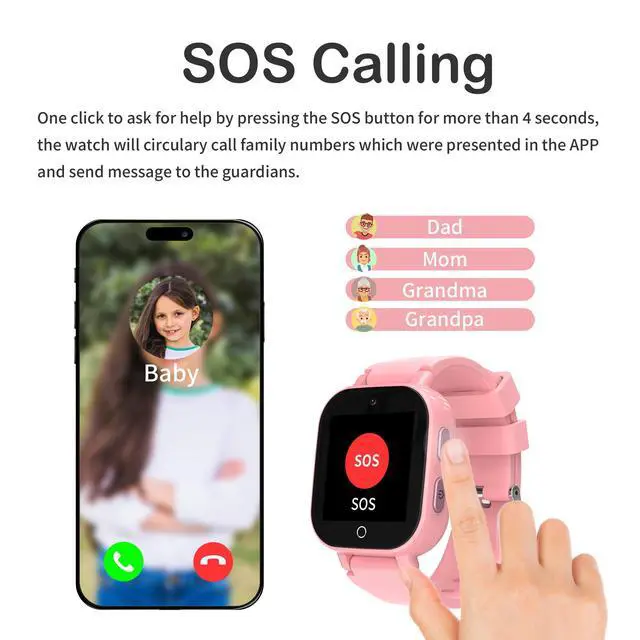Alt view image 5 of 7 - 4G Kids Smart Watches Girls with GPS Tracker & Video Calling Texting, Kids Cell Phone Watch Age 4-12, Waterproof One-Key SOS Call Voice Chat Camera Alarm Pedometer GPS Tracker Watch