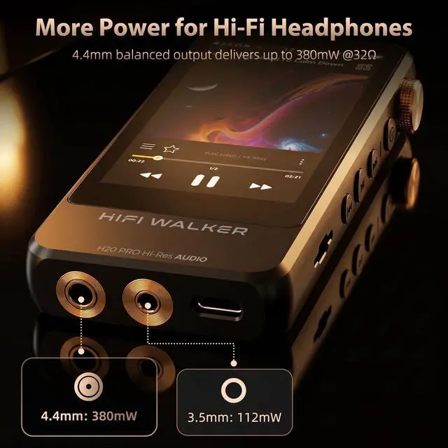 Alt view image 4 of 7 - H20 Pro Hi-Res Music Player with Bluetooth, Digital Audio Player with 3.2" Touchscreen, Dual DAC, 3.5mm & 4.4mm Balanced Output, USB DAC, 64GB Micro SD Card Included