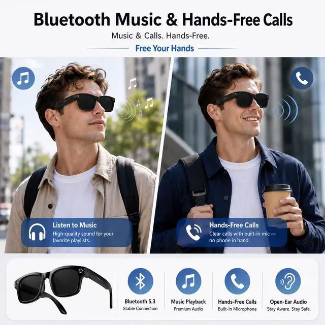 Alt view image 7 of 7 - AI Smart Glasses with Camera,Photo Capture &4k Video Recording Glasses,Real-Time Translation, Open-Ear Audio, Object Recognition,Camera Sunglasses with AI Assistant for Vlogging, Travel, Running