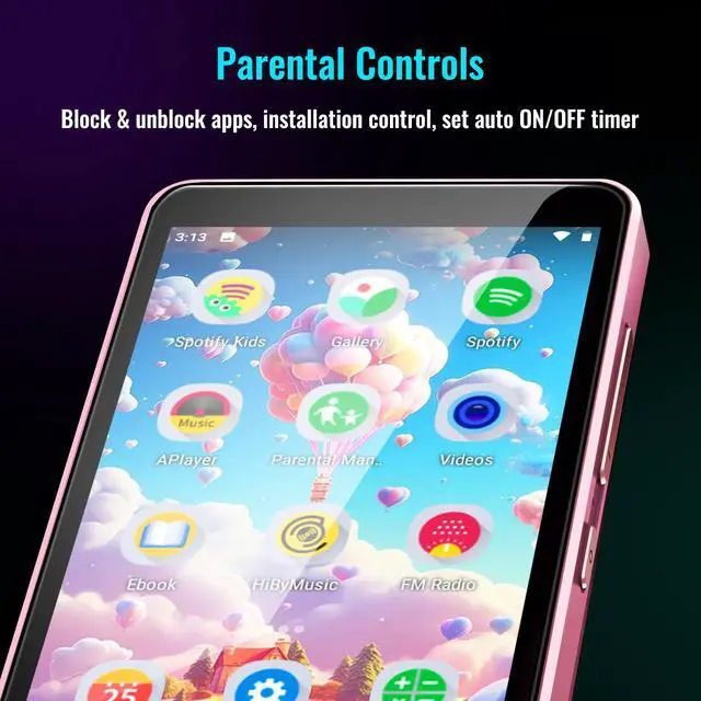 Alt view image 2 of 6 - MP3 Player for Kids with Spotify, Parental Controls, Light Pink | Spotify Kids, Audible, Amazon Music, Libby, 4.0" IPS Touchscreen, Up to 512GB