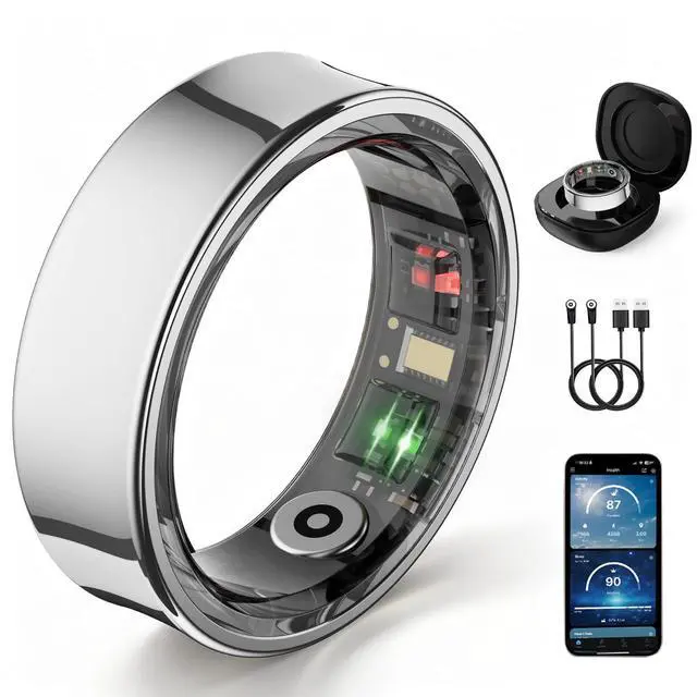 Main image of Smart Ring for Women & Men, Slim Fitness & Health Tracker, IP68(Silver, #8) | 24/7 health tracking, Sports Tracking, Skin temperature, Sleep, Heart rate, SpO, HRV, IP68 Waterproof & No Subscription