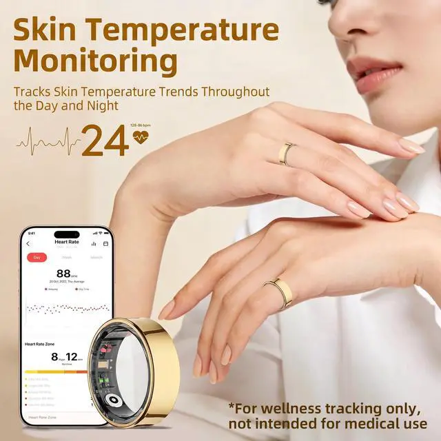 Alt view image 4 of 7 - Smart Ring for Women & Men, Slim Fitness & Health Tracker, IP68(Silver, #8) | 24/7 health tracking, Sports Tracking, Skin temperature, Sleep, Heart rate, SpO, HRV, IP68 Waterproof & No Subscription