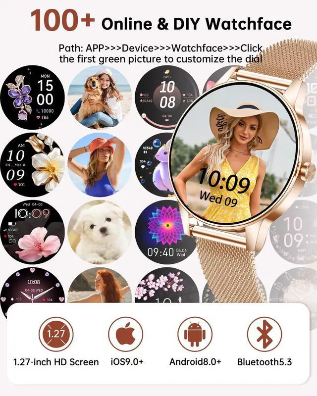 Alt view image 7 of 7 - Smart Watch for Women(Answer/Make Call), 1.27'' Fitness Activity Tracker Watch with 130+ Sports Modes, Heart Rate Sleep Monitor, Pedometer, 41mm Smartwatch for Android iPhone Compatible (ROUND)
