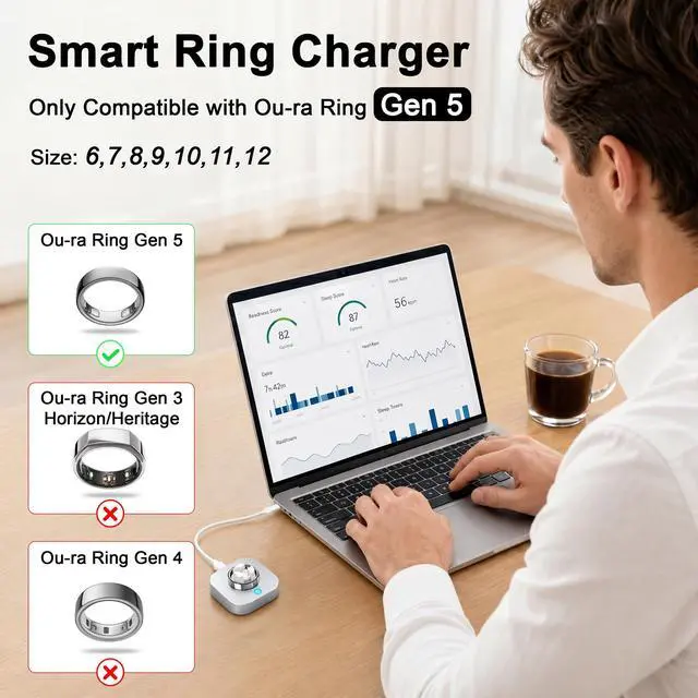 Alt view image 2 of 7 - Charger Compatible with Ou-ra Ring Gen 5: Replacement Charging Dock for Size 6/7/8/9/10/11/12 - Portable Travel Charger with USB-C Cable (Not for Ring Gen 3/4)