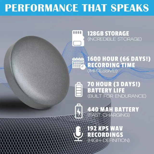 Alt view image 3 of 6 - 128GB Audio Recorder 1600 Hour Capacity, 3-Day Battery Life, Crystal-Clear Sound, Portable Digital Voice Recorder and MP3 Player Grabadora de Voz Recording Device Tape Recorder