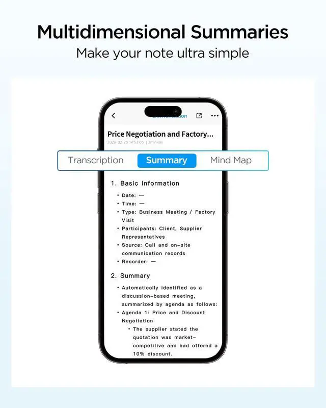 Alt view image 2 of 7 - Notra AI Voice Recorder,3-Mode Capture -Ambient/Phone Call/Bluetooth, AI Transcription&Smart Summary, Support 140+ Languages, 64GB Storage, Magnetic Note Taker for Meetings,Lectures,Interviews